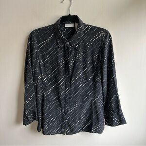 Liz Claiborne Black Button-Down Shirt with White Dot Pattern